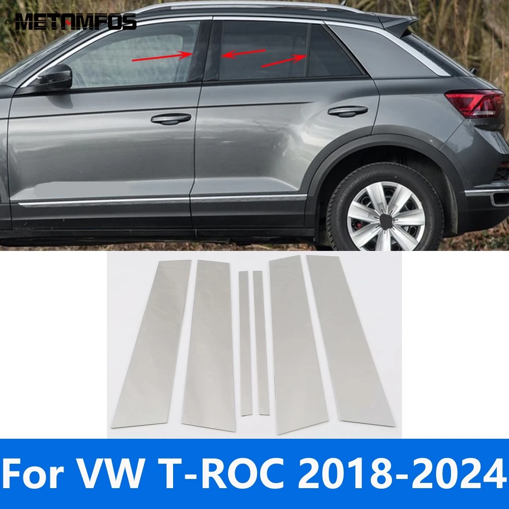 Window Center B C Pillar Posts Cover Trim For Volkswagen VW T-ROC TROC 2018-2022 2023 2024 Stainless Steel Exterior Accessories