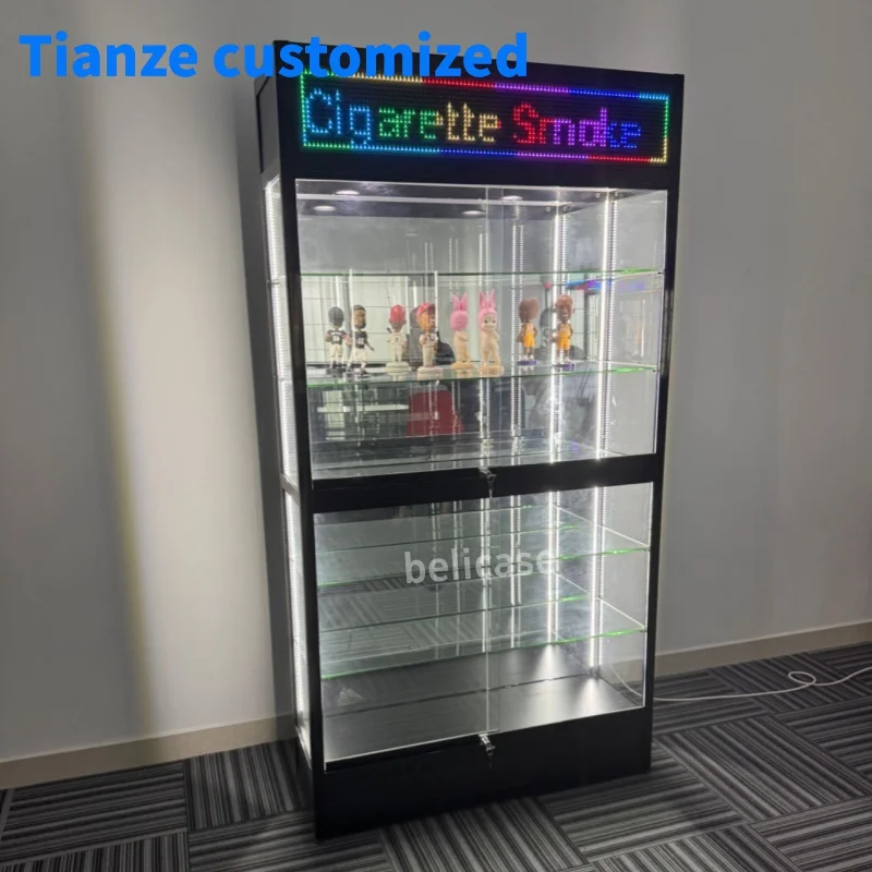 (Customized) smoke shop glass mirror showcase with LED lights jewelry display show toys cosmetic showcase glass display cab