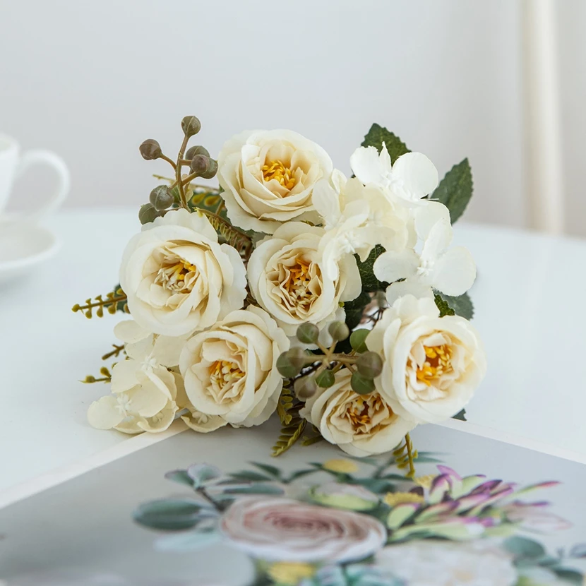 

Artificial Flowers Silk French Rose Wedding Home Room Festival Decor Outdoor Yard Garden Bridal Bouquet DIY Art Gift Accessories