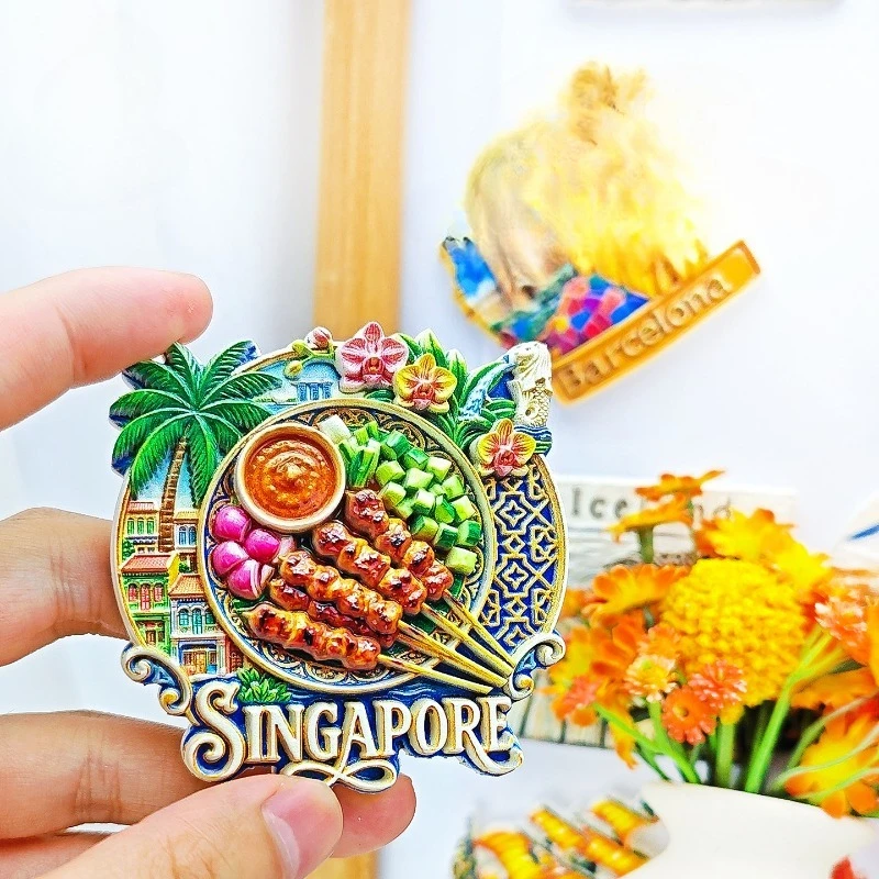 Singapore Satay Fridge Magnet - Savory 3D Hawker Souvenir Unique Southeast Asian Gift for Travel & Foodie Kitchen Decor