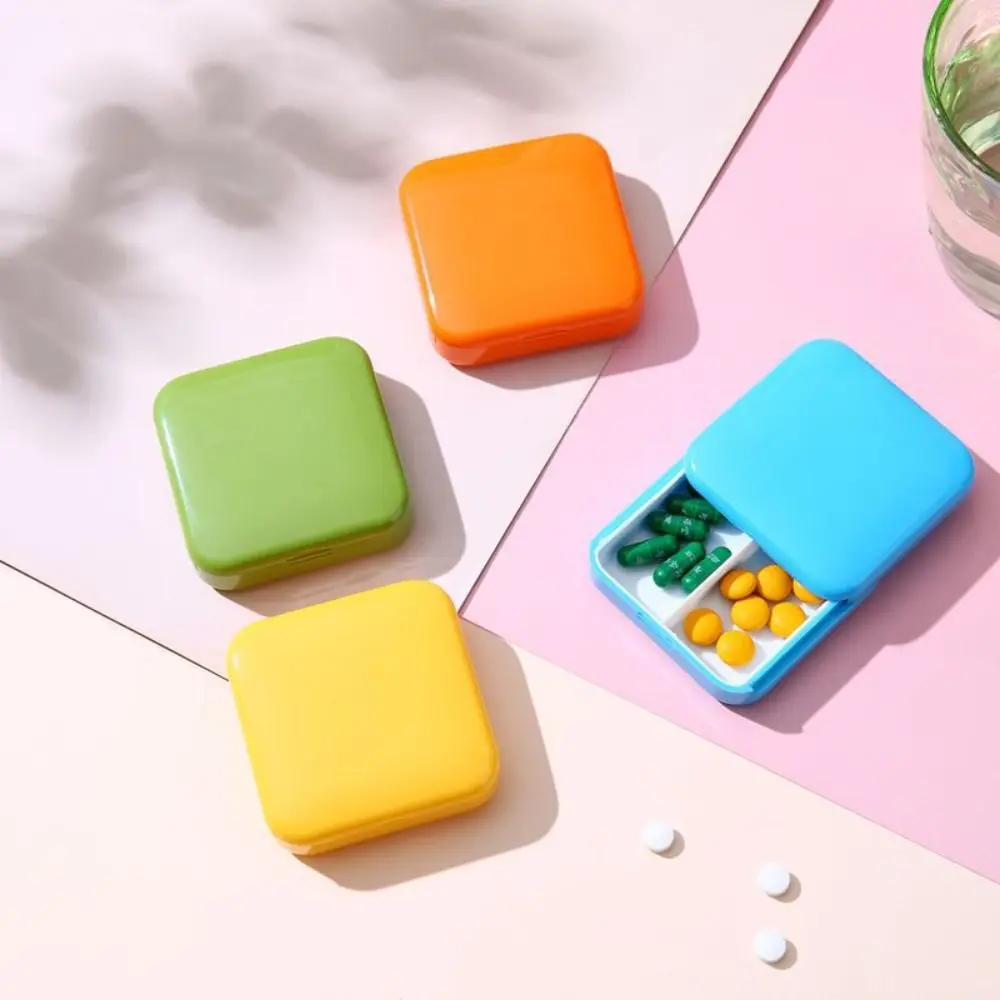 Creative Plastic Push-Pull Pill Box Two-Compartment Candy Color Small Medicine Box Dust-Proof Square Pill Cases Travel