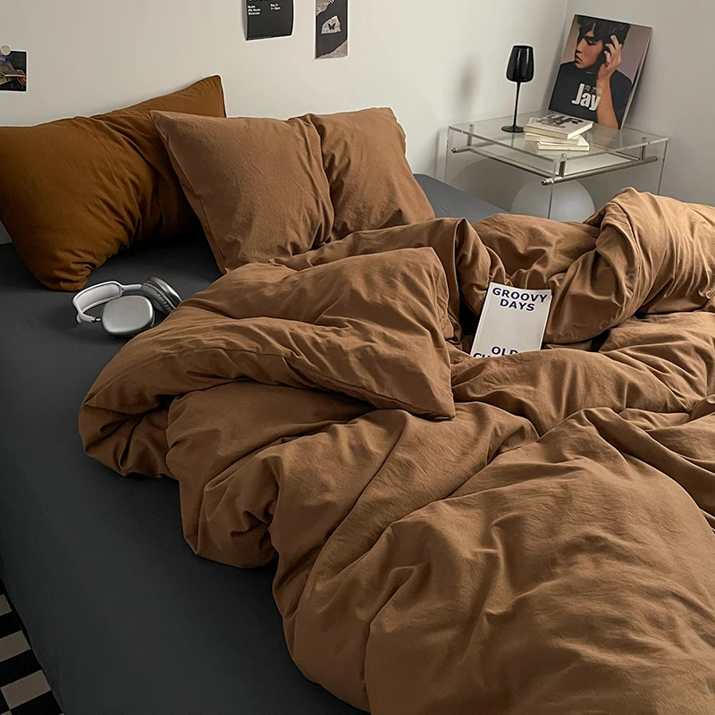 

4 шт., постельное белье из 100% хлопка, однотонный пододеяльник 150x200, 180x220, 220x240, пододеяльник, весенне-осенняя простыня