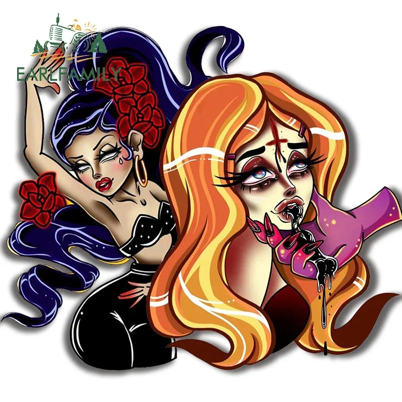 

EARLFAMILY 13cm for Retro Tattood Devil Girl Car Stickers Graffiti Motorcycle Vinyl Car Wrap Decal Refrigerator Campervan Decor