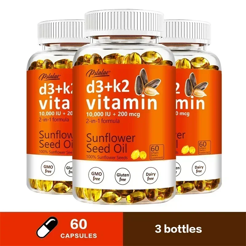 Vitamin D3+K2 Capsules - Help Regulate Calcium Metabolism, Supports Teeth, Bones, Heart Health, Joint Health, Immunity