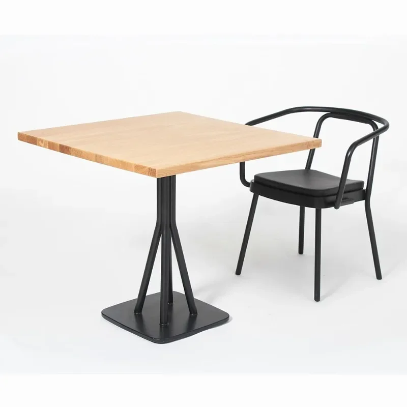 Solid wood dining table Modern simple bar Clear bar Coffee shop Tea restaurant Log color square table  Minimum order of 10