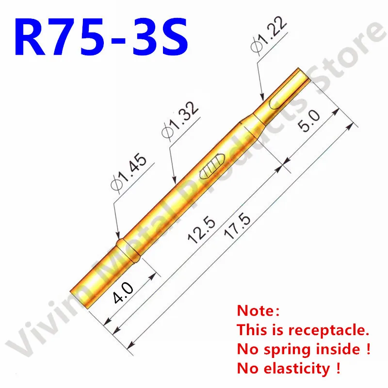 100PCS R75-3S Test Pin P75-B1 Receptacle Brass Tube Needle Sleeve Seat Solder Connect Probe Sleeve Length17.5mm Outer Dia 1.32mm