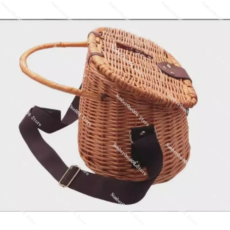 

Handwoven Rattan Fish Basket & Wooden Fishing Bucket