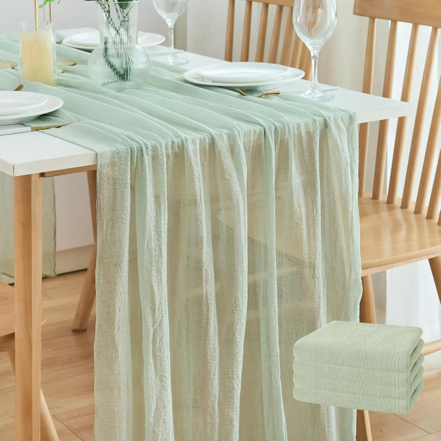 

4PCS Crepe Party Table Runner, Soft Table Path for Banquets, Pleated Fabric Tablecloth, Bohemian Style Twisted Tablecloth Fabric