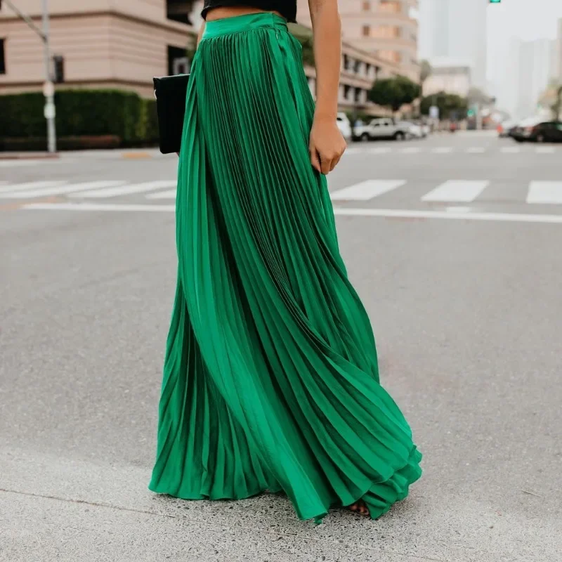 Gonna da donna di moda Prom stile coreano solido a vita alta abiti larghi eleganti da donna a pieghe gonne lunghe vestiti OFE03