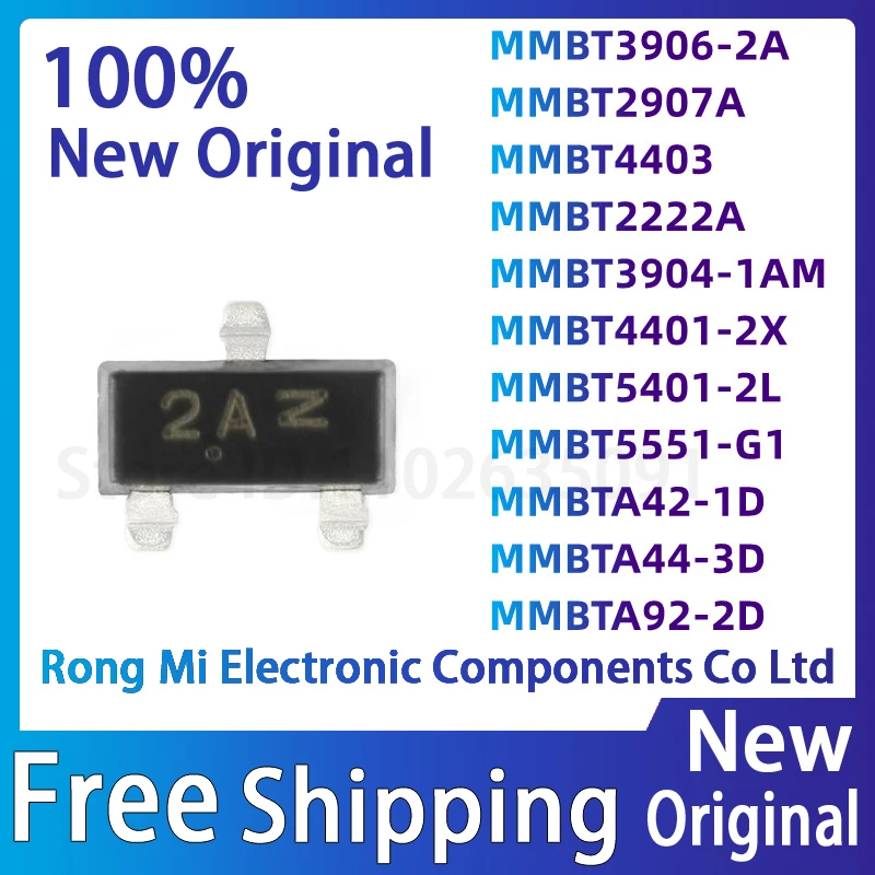 100PCS MMBT2222A MMBT2907A MMBT3904 MMBT3906 MMBT4401 MMBT4403 MMBT5401 MMBT5551 MMBTA42 MMBTA44 MMBTA92 Bipolar Transistors