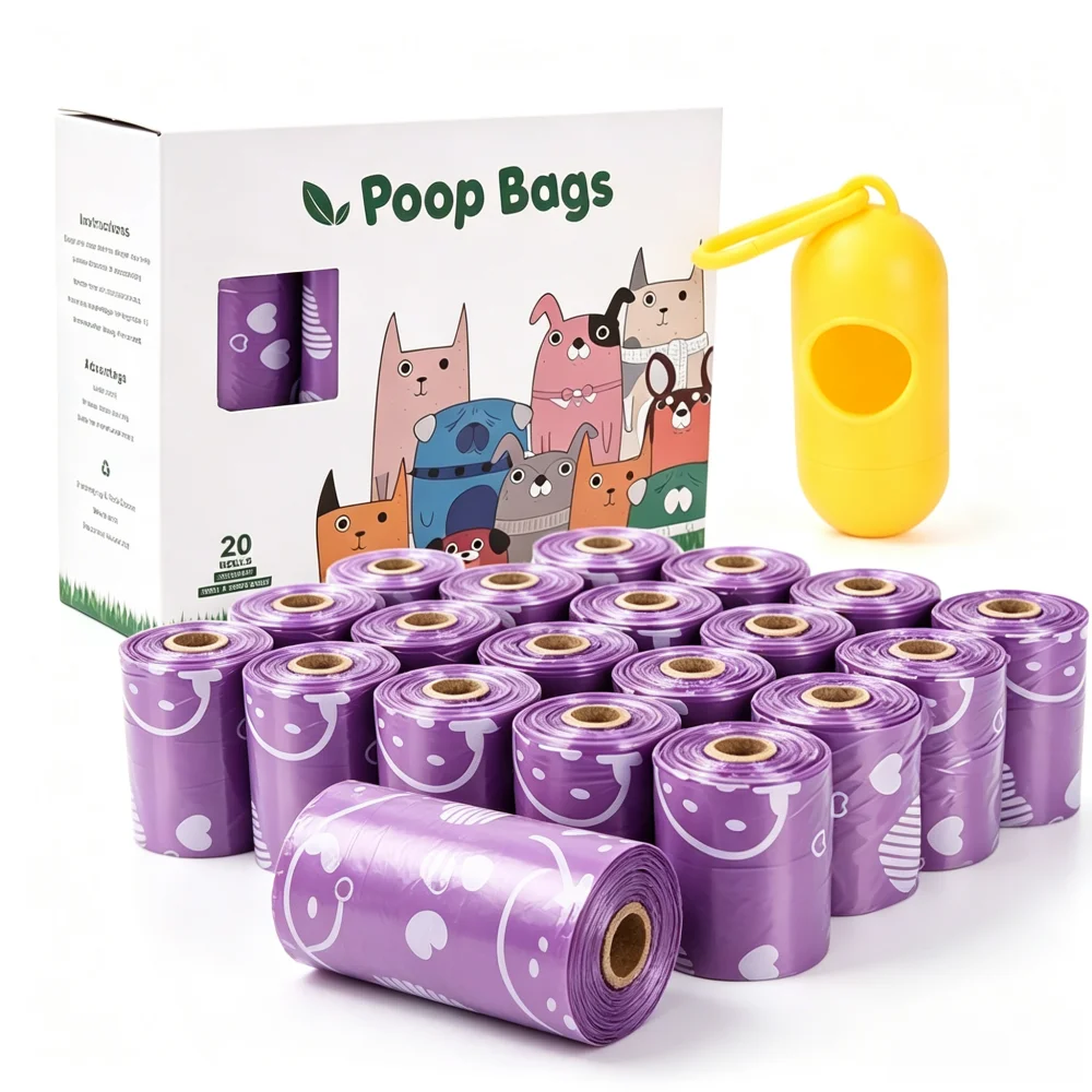 Sacs à crottes pour chien extra épais anti-fuites, imprimés cœur, sacs à déjections pour animaux de compagnie en polyéthylène, rouleaux de