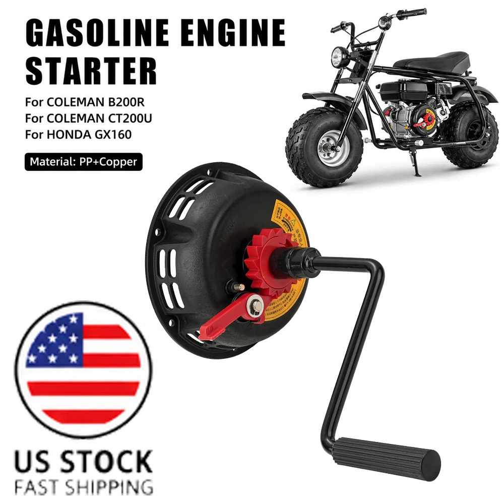Motorcycle Hand Cranked No-Pull Starter For COLEMAN CT200U B200R For HONDA GX160 GX200 GX210 5.5HP 6.5HP 7.0HP 168F Tiller Threshing Machine Sprayer Water Pump Generator Dirt Bike Parts Off-Road
