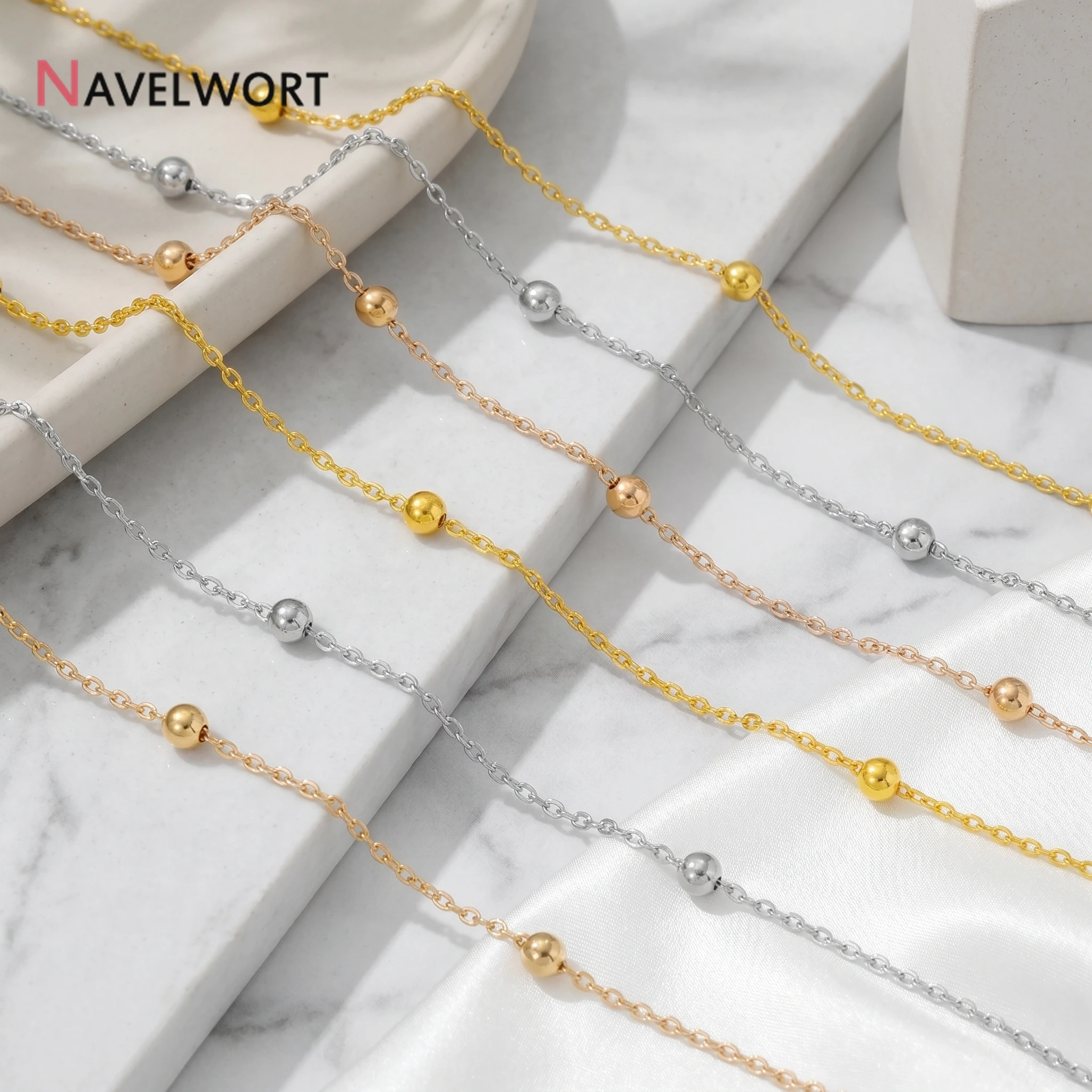14K Vergoldete Messing-Metallperlen-Gliederketten, Perlenkabelkette, für Armband- und Halsketten-Herstellungszubehör