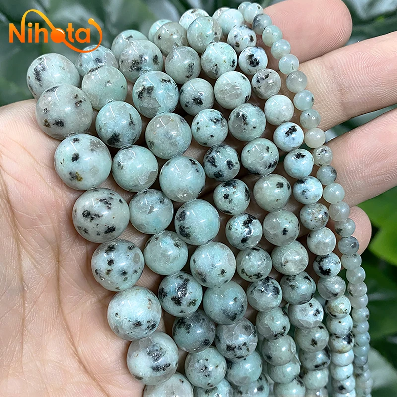 4/6/8/10/12mm Natural Stone Beads Sesame Kiwi Jaspers Round Beads DIY for Charms Jewelry Making Bracelet Accessories 15