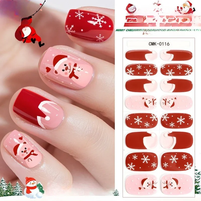 1 hoja de envolturas de uñas de Gel de Navidad UV sin hornear, diseños de hojas de flores, pegatinas adhesivas para uñas de invierno de Año Nuevo, calcomanías de decoración