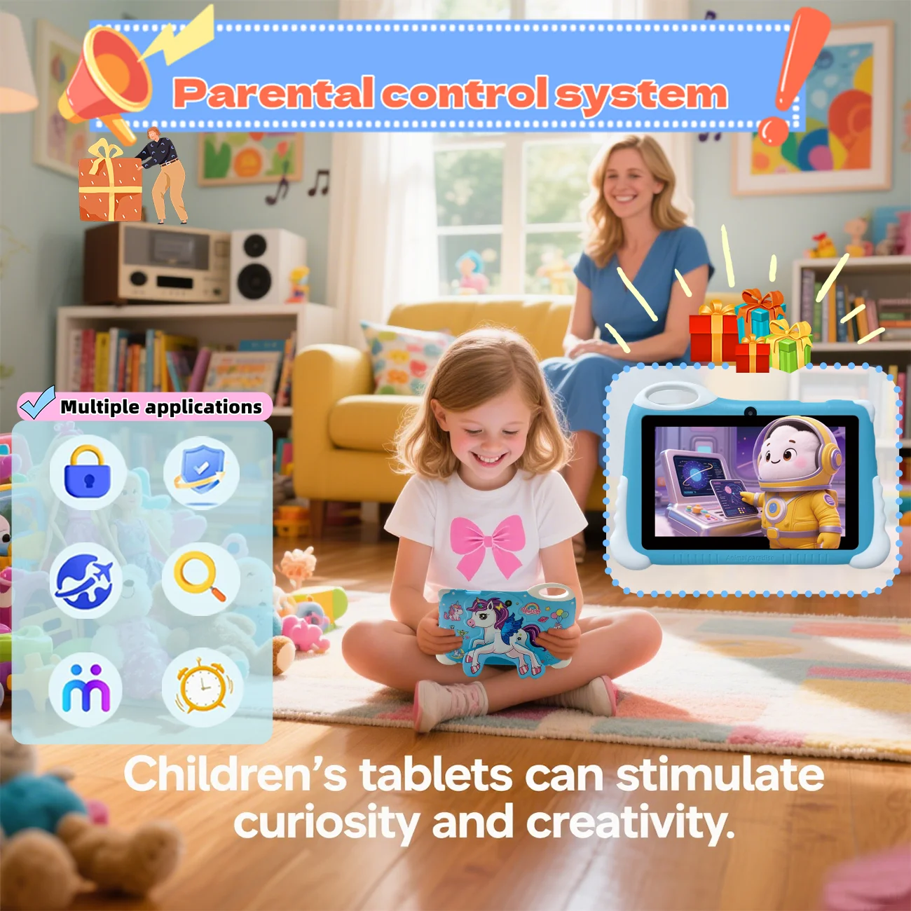 Tablet per bambini da 7,0 pollici Quad Core doppia fotocamera Android Giochi educativi per l'apprendimento Tablet Regali per bambini