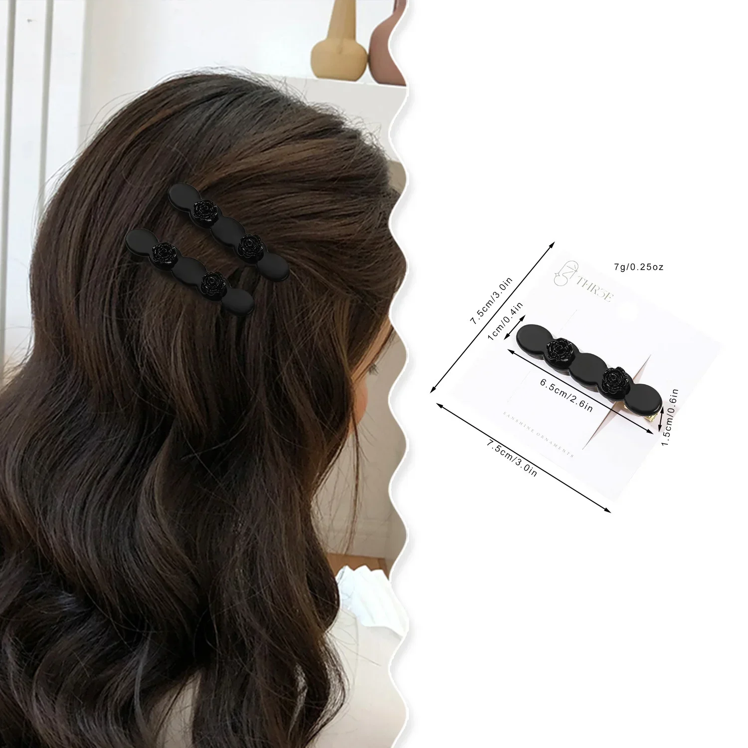 7.5cm Rose Flower Double Color Hair Clip Fashion Simple Strip Women's Bangs Side Clip Holiday Party Girl Hair Accessories Gift