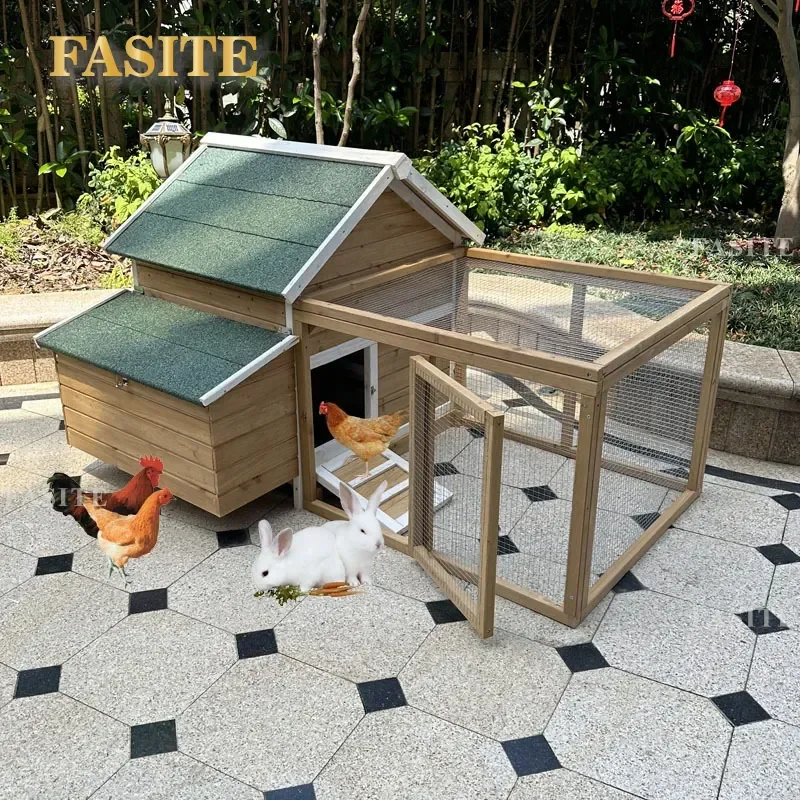 For Large Outdoor Wooden Chicken Coop Rainproof Sun Protection Poultry House Cage for Ducks Rabbits Pets Backyard Farm Use
