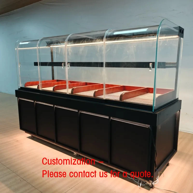 custom.Customizable Wooden Bakery Showcase LED Lighting Refrigerated Glass Cake Cabinet Display
