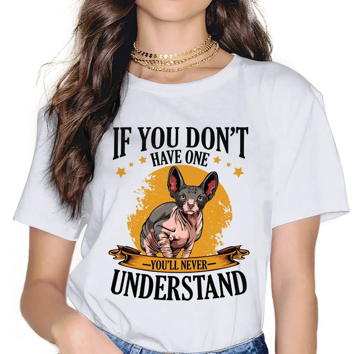 Not Understand Women Clothing Canadian Sphynx Cat Graphic Female Tshirts Vintage Graphic Loose Tops Tee Kawaii Girls Streetwear