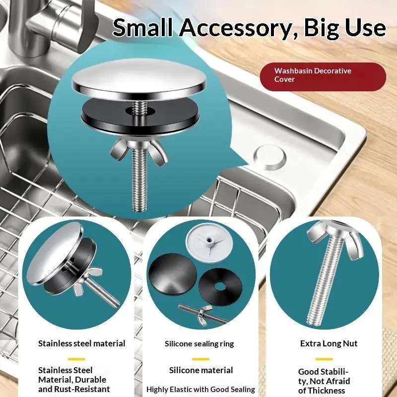 Sink Hole Cover Heavy Duty Stainless Steel Black Silver M6 Faucet Hole Stopper Kitchen Accessory for Sink Hole Filling