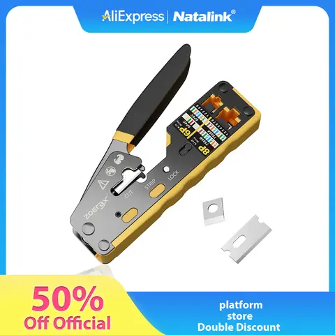 Natalink RJ45 Crimp Tool for Pass Through Connectors with Cutting/Stripping/Crimping Cat5e/Cat6/Cat6a 23-26AWG Cable Wire Tool