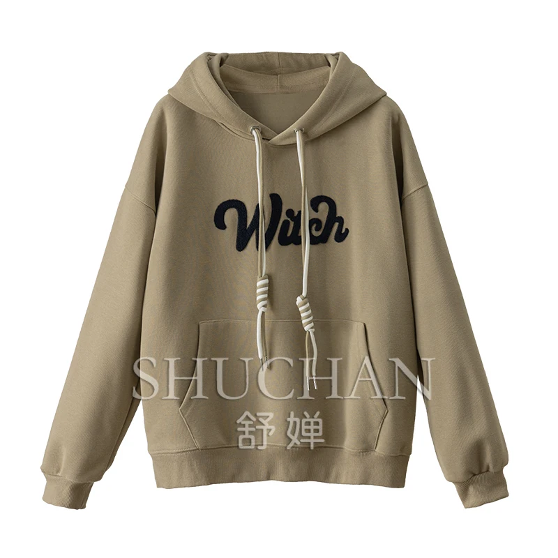 

Towel Embroidered Letters Law Loose Hooded Long-sleeved Sweatshirt Women 95% Cotton Oversized Sweatshirt