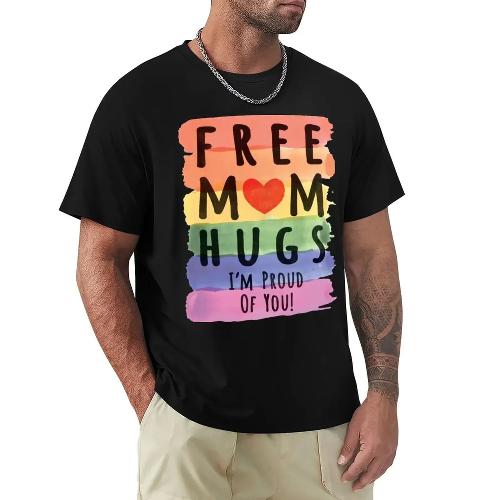 boys animal print sublime blacks black t shirts for men Free Mom Hugs LGBTQ+ Pride (Rectangle) T-Shirt men clothing graphic new