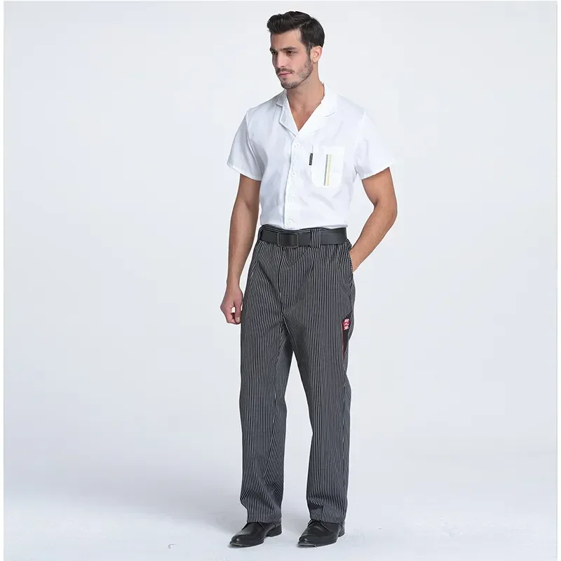 Zebra grigio abbigliamento da lavoro per Chef cuoco uniforme elastico a righe uomo pantaloni Costume pantaloni ristorante