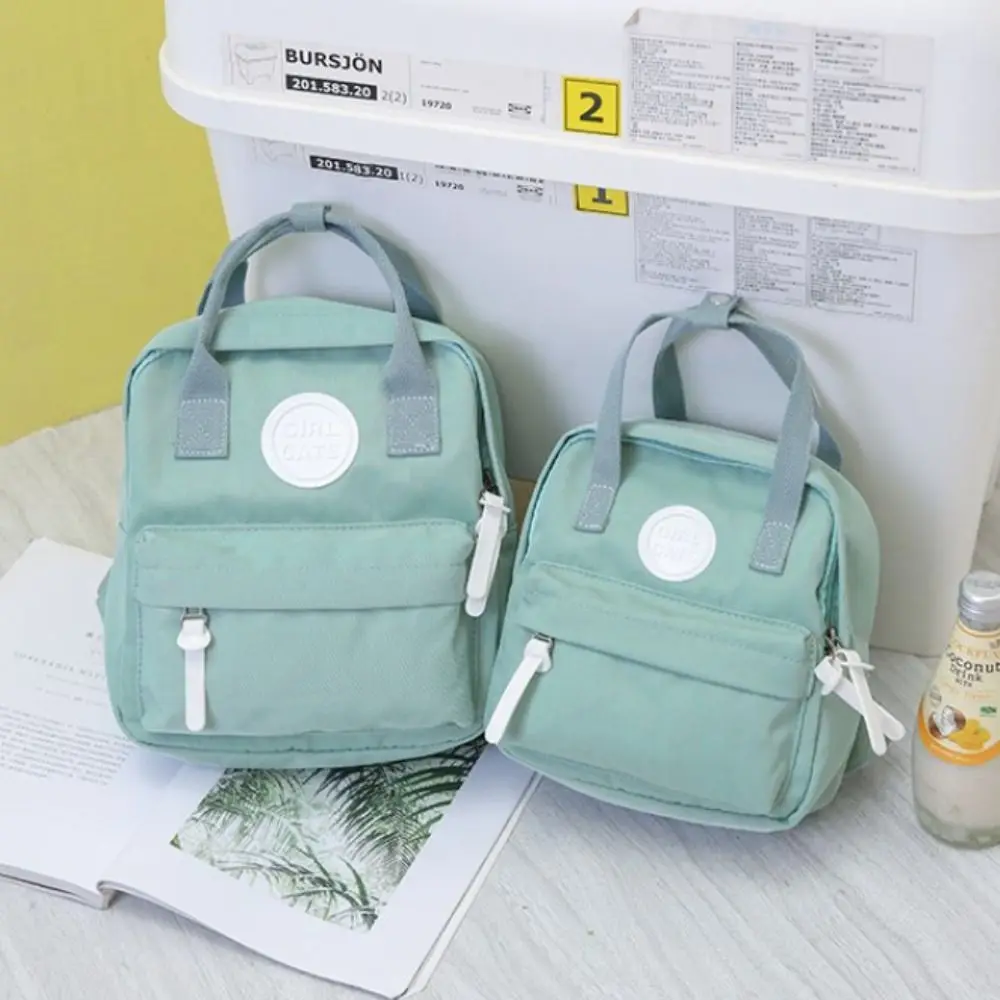 Mochila portátil de lona pai-filho, monocromática ajustável Mommy Bag, pequeno saco com zíper para crianças