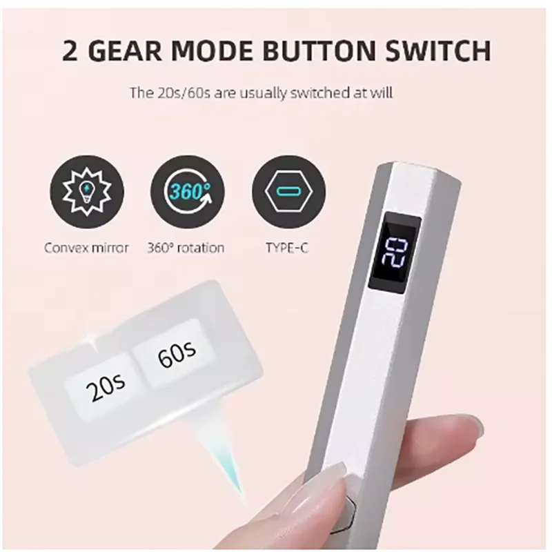 Mini Timing Display Portable Handheld Mini Nail Lamp Family Quick-drying Flashlight Pen Rechargeable Nail Dryer UV LED Nail Pen