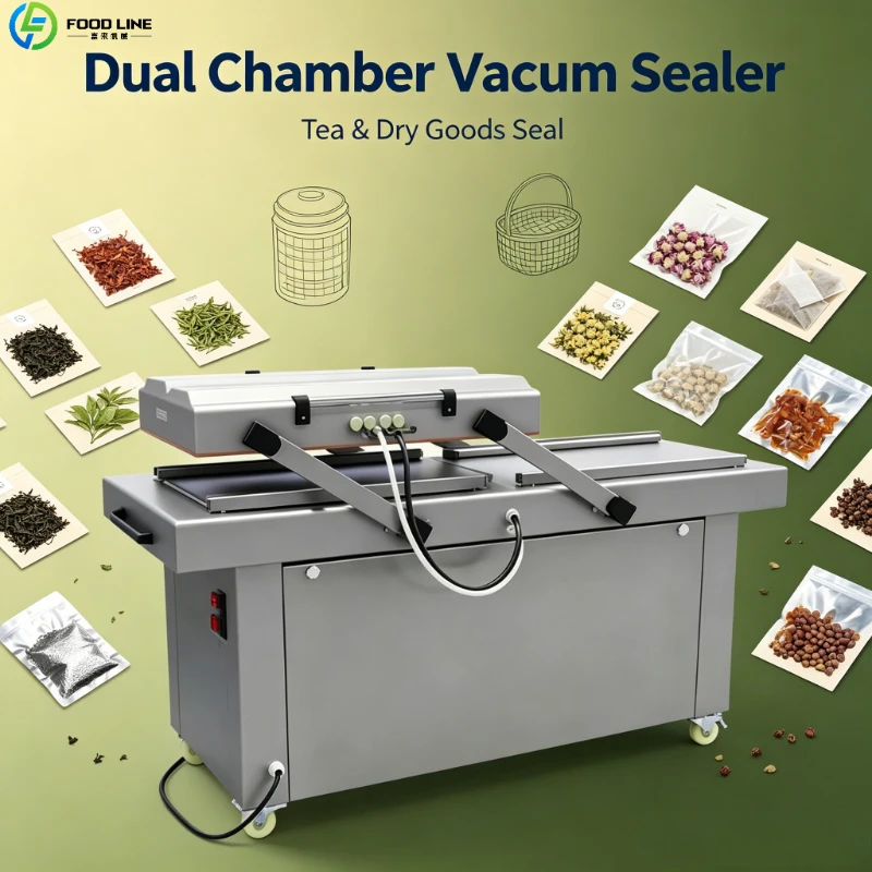 Double Chamber Vacuum Sealer Commercial Packing Tool with Variable Size for Pasta Noodle Spaghetti Macaroni Dumpling Wrappers