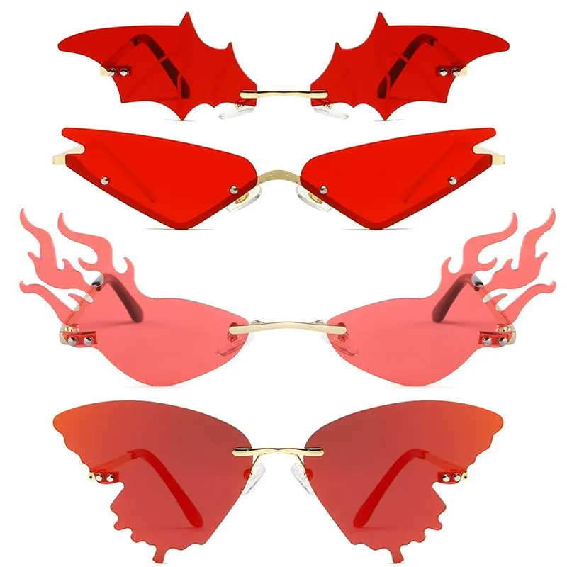 Luksusowa moda ogień płomień okulary kobiety Rimless Wave okulary metalowe odcienie dla rocznika kobiet lustro okulary UV400