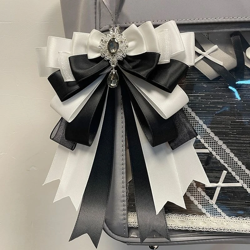 

Pure Handmade Lolita Ribbon Bow Anime Concert Support Stick Bowtie Accessories Shirt Collar Flowers High-end Rhinestone Brooch