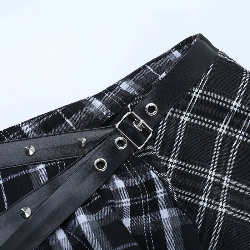 

K Culture Хэллоуин Экипировка Асимметричная клетчатая юбка Футболка в стиле панк Сексуальный топ Аби для женщин Нерегулярный подол Полиэстер Fa...