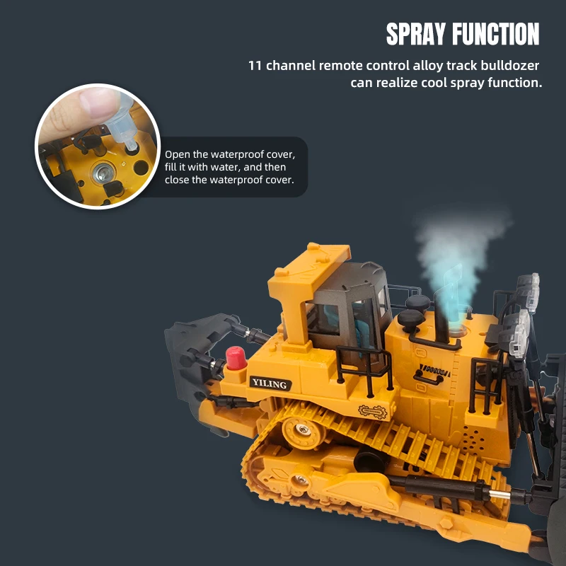 2.4G 9/11CH Remote Control Bulldozer Vehicle Toy Remote Control Engineering with Metal Dozer Model Toys for Boys Kids Xmas Gifts