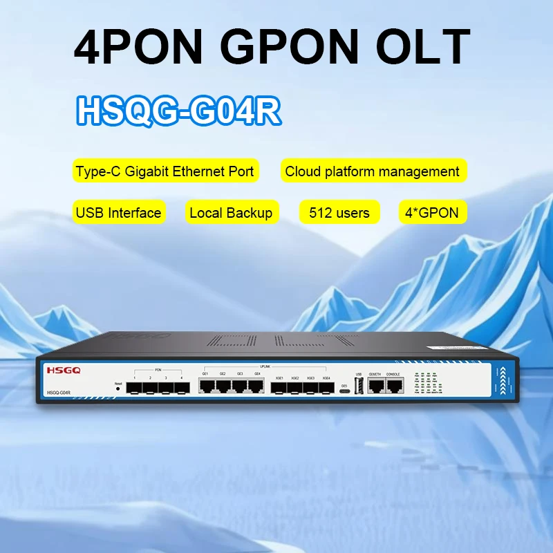 

Оптическое оборудование FTTH HSGQ 4PON GPON OLT с 2 портами SFP, 8-9 дБ, 512 ONU, 10G Uplink, C+ GBIC, питание 100-240 В AC, 48 В DC