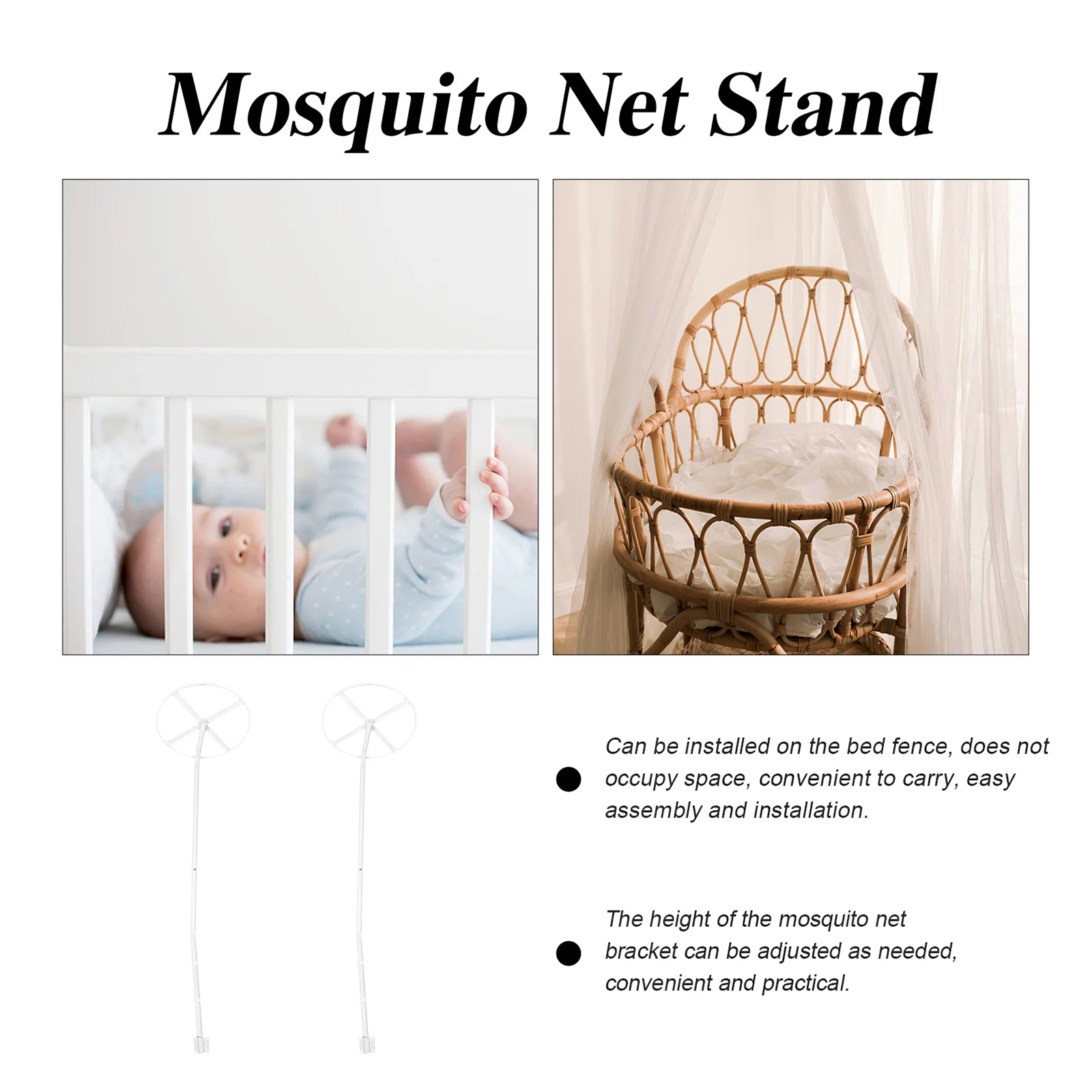 

1Set Children's Mosquito Net Rack Durable Metal Bracket Easy Assemble for Wooden Beds Practical Crib Canopy Support Net Holder
