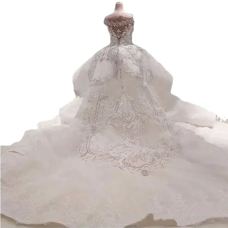 Customized Luxury Crystal Beaded Wedding Dress Detachable Overskirt Dubai Arabic Sparkly Diamonds Custom Made Bridal Gowns
