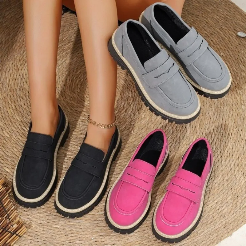 Frühlings-Herbst-Loafer-Schuhe mit dickem Absatz für Damen, große lässige Damenschuhe im britischen Stil, Retro-Damenschuhe mit dicken Sohlen