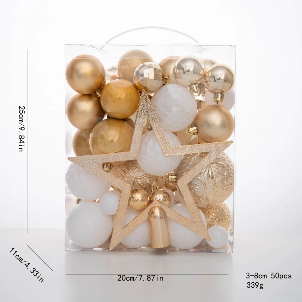 

Stunning 50pcs Christmas Ball Set With A Beautiful Tree-topping Star Ornament Home Christmas Day Party Atmosphere Decoration