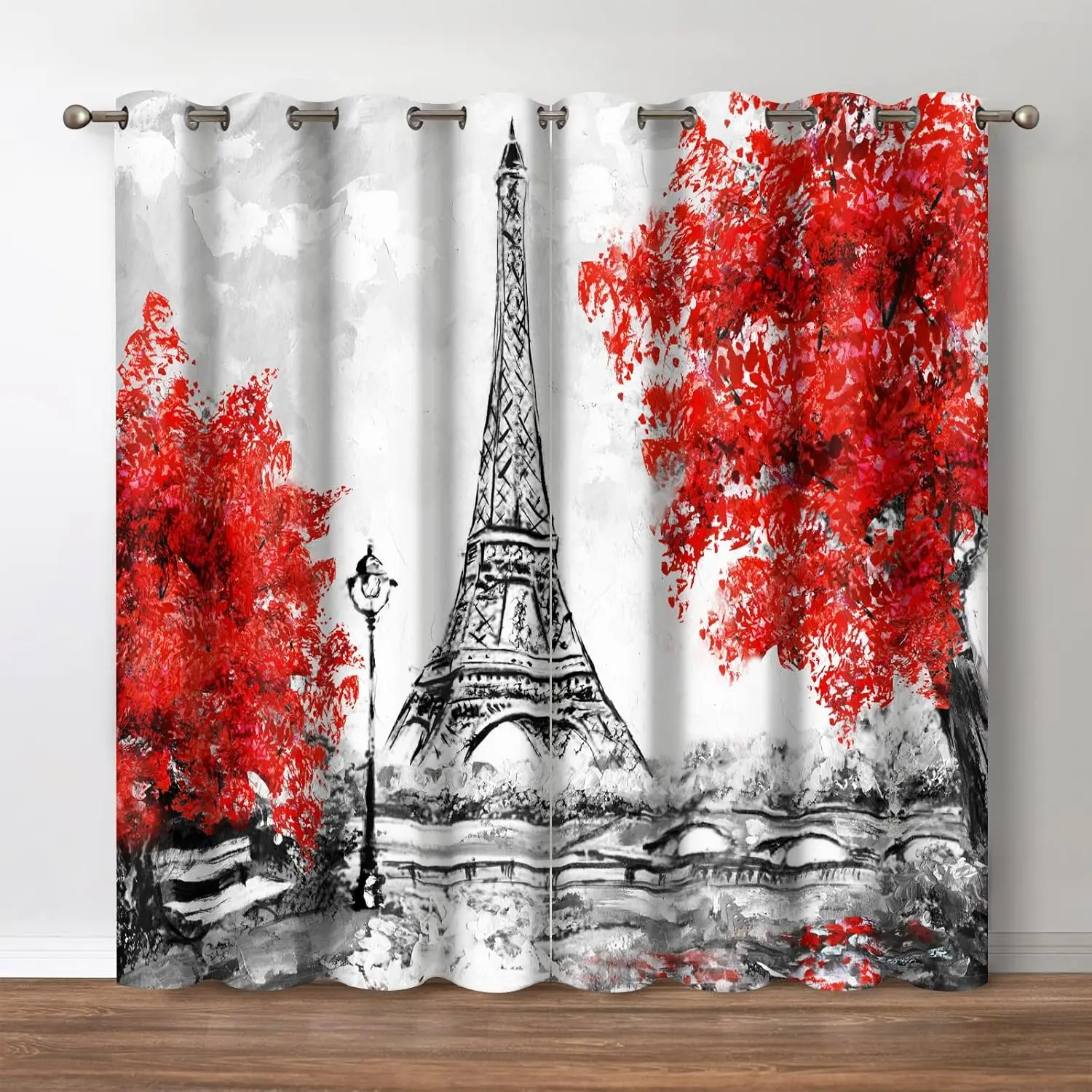 

Jekeno Paris Eiffel Tower Blackout Curtains - French Landmark France Famous Place Cityscape Scene Romantic Decor for Women Girls