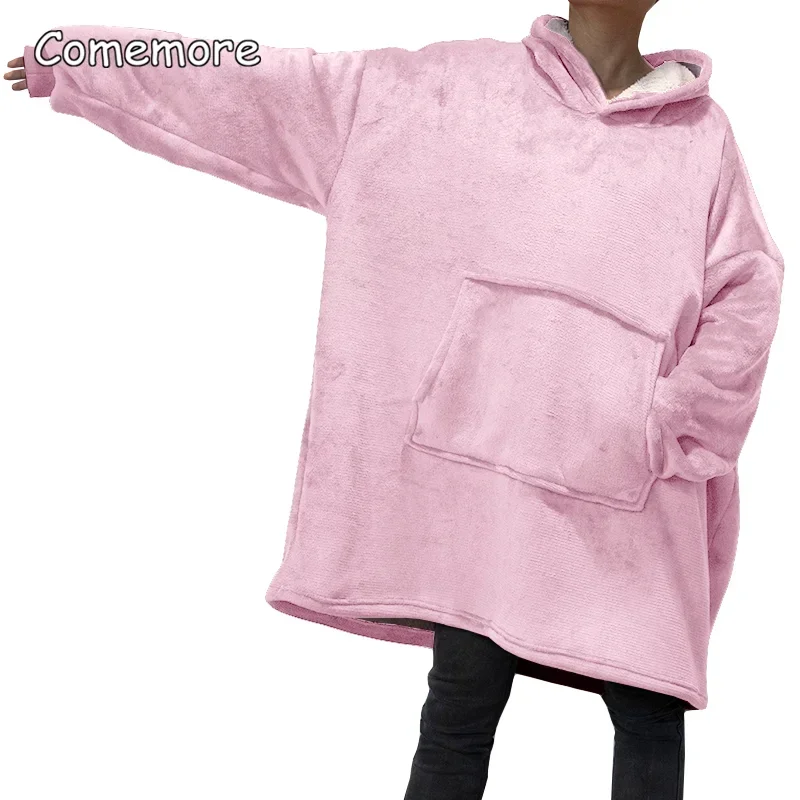 Comemore Oversized Thick Fleece Giant TV Blanket Winter Warm Blanket with Sleeves Hoodies Long Sweatshirt Women Hoody Pullover