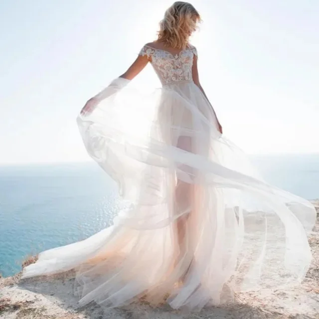Vestidos de novia cortos de playa personalizados, piezas, tren