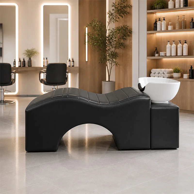 DSA simple shampoo bed barber shop hair salon special semi-lying curved ceramic basin shampoo bed hair salon flush bed