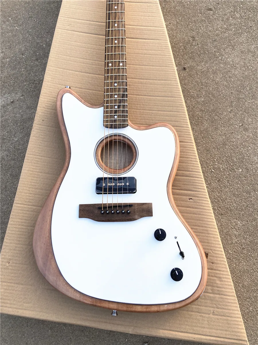 White original wood jazz sound hole electric box electric guitar mahogany body P90 pickup