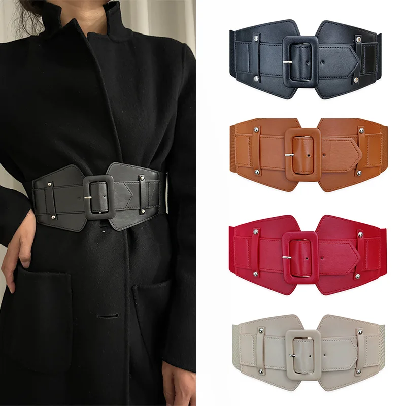 Square Bucket Elastic Black Corset Belt Female Wide Stretch Cummerbunds Red Designer Belts For Women Punk Gothic Y2K Waistband