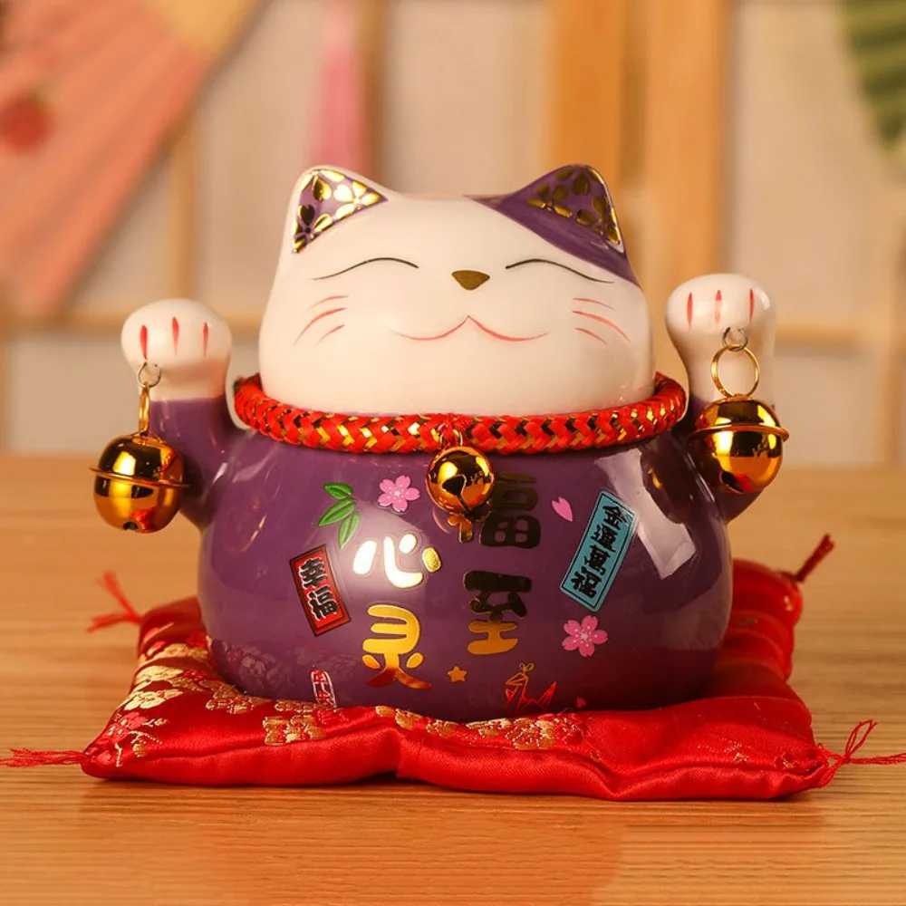 Ornament Ceramic Cat Money Bank Bell Chinese Style Desktop Decoration Modern Lovely Kitten Statue Living Room