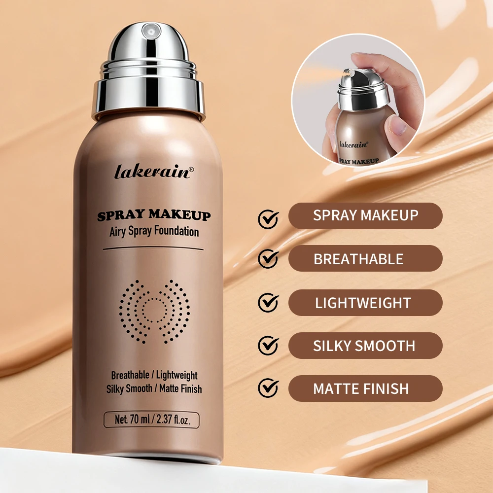 Lakerain Foundation Spray Silky Matte Finish Even Skin Tone Waterproof Sweat-resistant Breathable Foundation Make-up Spray
