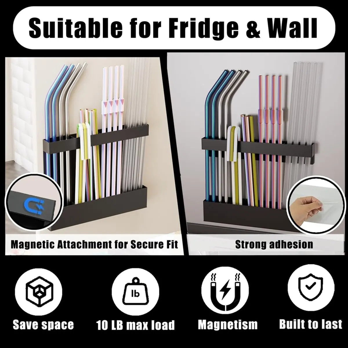 lookme Magnetic Straw Holder Adjustable Height - Rust-Proof Steel & Easy Clean Design, Fits All Straw Types